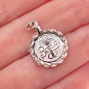 CREA 925 Sterling Silver Vintage Bermuda Palm Tree Mini Charm Pendant